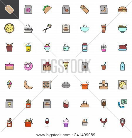 Take Away Food Filled Outline Icons Set, Line Vector Symbol Collection, Linear Colorful Pictogram Pa