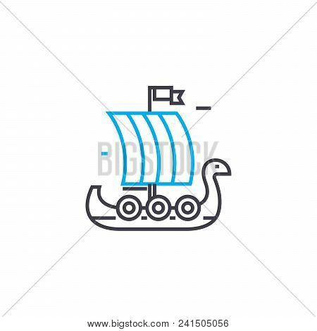 Wooden Sailer Line Icon, Vector Illustration. Wooden Sailer Linear Concept Sign.