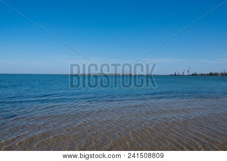 Beautiful Seascape. Calm Sea, Ocean On A Background Of Blue Sky. Tranquil Sea Harmony Of Calm Water 