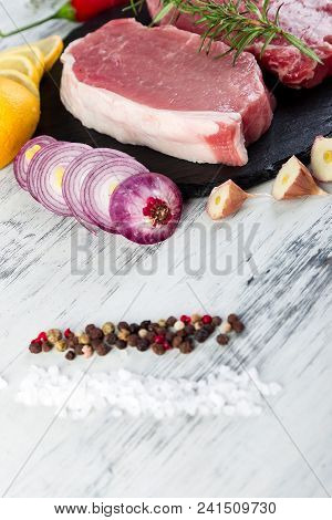 Raw Pork Meat With Spice Ingredient