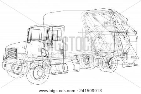 Garbage Truck Concept. Vector Rendering Of 3d. Wire-frame Style. The Layers Of Visible And Invisible