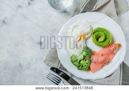 Ketogenic Food Concept - Plate With Keto Food, Top View
