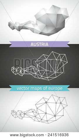 Austria Collection Of Vector Design Modern Maps, Gray And Black And Silver Dot Outline Mosaic 3d Map