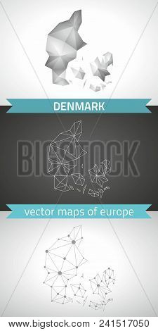 Denmark Collection Of Vector Design Modern Maps, Gray And Black And Silver Dot Outline Mosaic 3d Map
