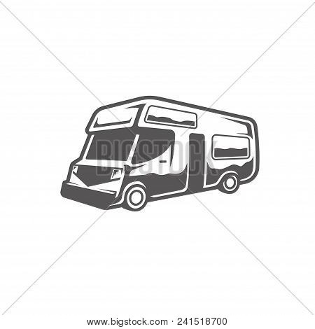 Camper Van Shape Isolated On White Background Vector Illustration. Rv Vehicle Vector Graphic Silhoue