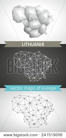 Lithuania Set Of Grey And Silver Mosaic 3d Polygonal Maps. Graphic Vector Triangle Geometry Outline 