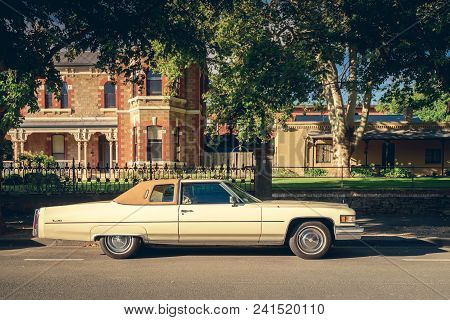 Adelaide, Australia - January 18, 2015: Legendary American Cadillac De Ville Car Parked In Adelaide 