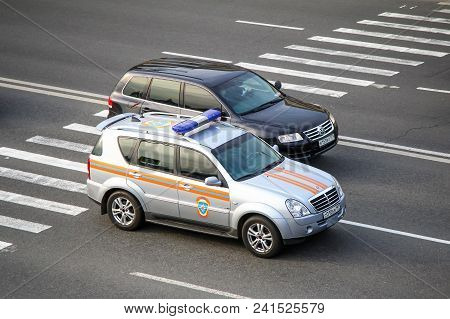 Moscow, Russia - May 5, 2012: Rescue Service Car Ssangyong Rexton In The City Street.
