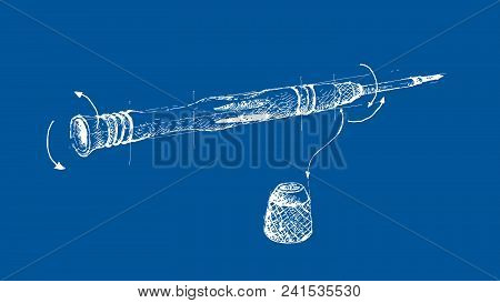 Manufacturing And Industry, Illustration Hand Drawn Sketch Manual Screwdriver. A Tool For Screwing A