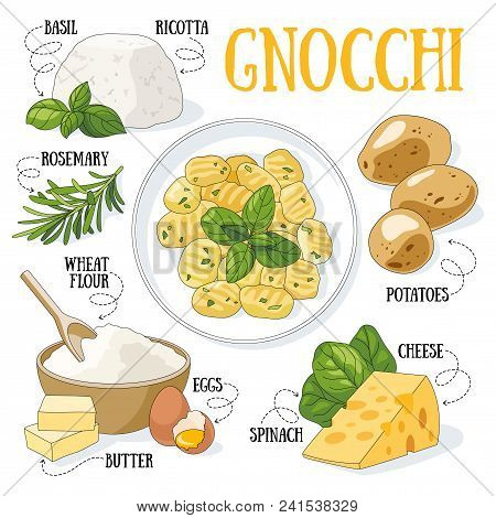 Gnocchi And Its Ingredients. Italian Traditional Cuisine.
