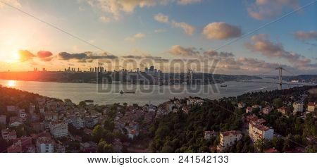 Istanbul aerial view during sunset with Bosphorus Bridge from Kuzguncuk district