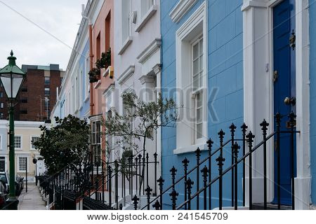 Colourful Terraced Houses Of Notting Hill. Notting Hill Is One Of The Most Expensive Residential Are