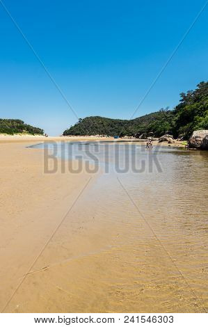 Tidal River, Australia - January 28, 2018: The Brackish Waters Of Tidal River Run Into The Sea At Ti