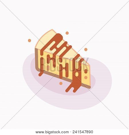 Piece Of Delicious Cheesecake With Drizzled Chocolate Sauce. Stylized Vector Icon