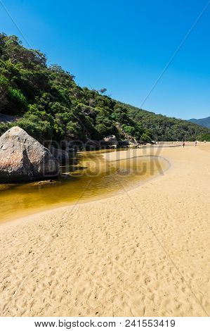 Tidal River, Australia - January 28, 2018: The Brackish Waters Of Tidal River Run Into The Sea At Ti