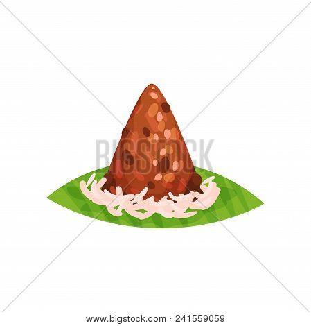 Icon Of Pyramid-shaped Cake. Traditional Indonesian Cuisine. Tasty Dessert. Sweet Food Theme. Colorf