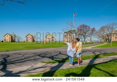 Couple Of Tourists Sightseeing At Gateway National Recreation Area,  Sandy Hook