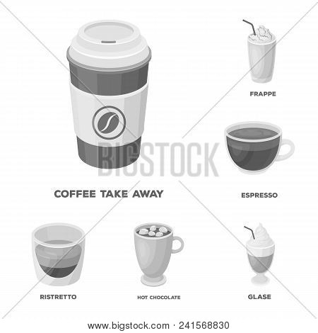 Different Kinds Of Coffee Monochrome Icons In Set Collection For Design. Coffee Drink Vector Symbol 