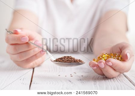 Flax Seed Or Oil In Capcules As Vitamin E
