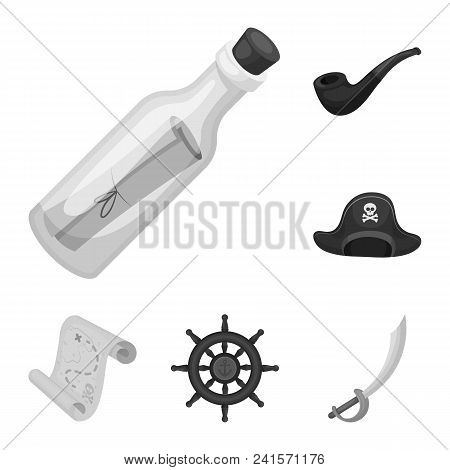 Pirate, Sea Robber Monochrome Icons In Set Collection For Design. Treasures, Attributes Vector Symbo