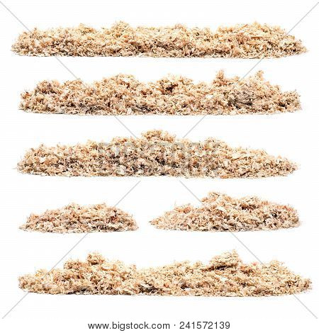 Set Of Pile Of Saw Dust On White Background