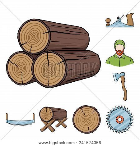 Sawmill And Timber Cartoon Icons In Set Collection For Design. Hardware And Tools Vector Symbol Stoc