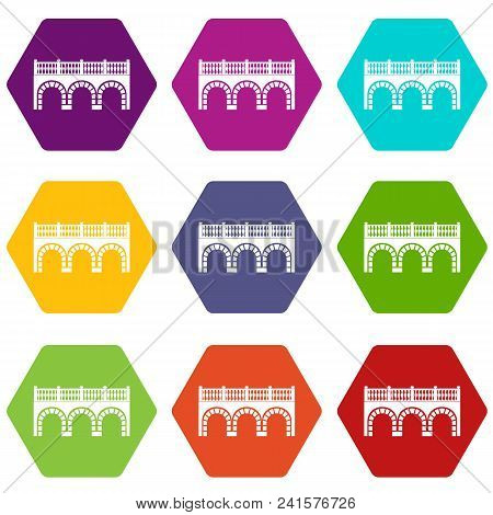 Arch Bridge Icons 9 Set Coloful Isolated On White For Web