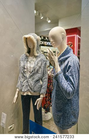 MILAN, ITALY - CIRCA NOVEMBER, 2018: shop window display of clothing at a store in Milan, Italy.