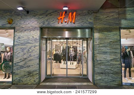 MILAN, ITALY - CIRCA NOVEMBER, 2018: entry at a H&M store in Milan, Italy.