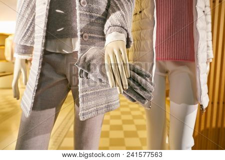MILAN, ITALY - CIRCA NOVEMBER, 2018: shop window display of clothing at Amina Rubinacci store in Milan, Italy.