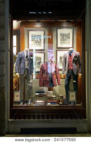 MILAN, ITALY - CIRCA NOVEMBER, 2018: shop window display of clothing at a store in Milan, Italy.