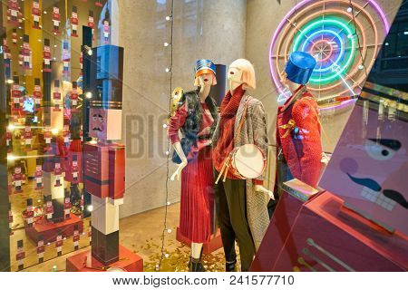 MILAN, ITALY - CIRCA NOVEMBER, 2018: shop window display of clothing at a store in Milan, Italy.