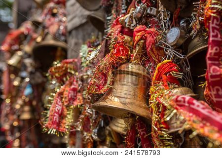 Bells in hindu Kamakhya Mandir temple in Guwahati, Assam state, North East India