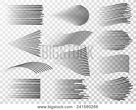 Speed Line Collection. Black Fast Sharp Streeps For Cartoon And Manga Vector Set Isolated. Linear Po