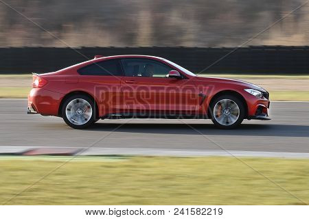 Most, Czech Republic - December 8, 2016: Red Bmw 440i Riding On The Most Circuit In Czech Republic, 