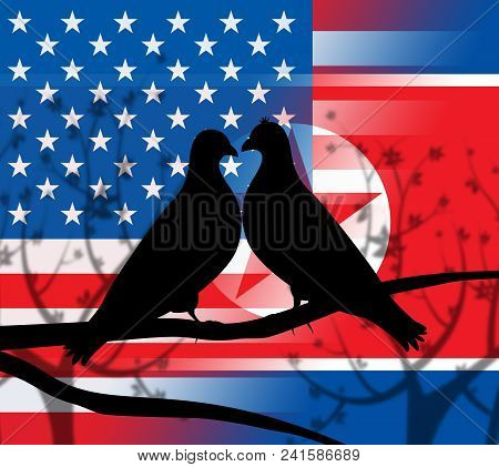 Usa North Korea Peace Doves 3D Illustration