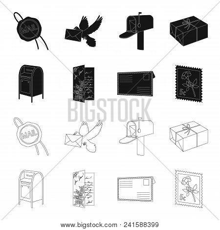Mailbox, Congratulatory Card, Postage Stamp, Envelope.mail And Postman Set Collection Icons In Black