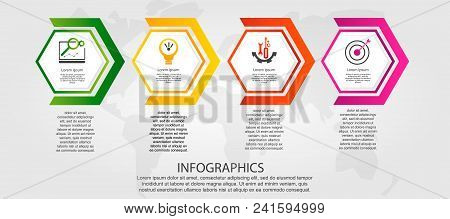 Timeline Modern Vector Illustration 3D. Infographic Template With Four Hexagon With Arrows. Designed