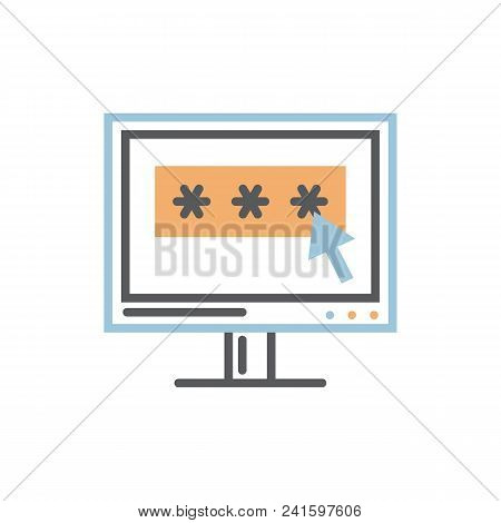 Computer With Secure Password Notification Icon Over White Flat And Line Modern Style.pc Screen With