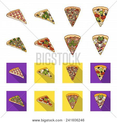 A Slice Of Pizza With Different Ingredients. Different Pizza Set Collection Icons In Cartoon, Flat S