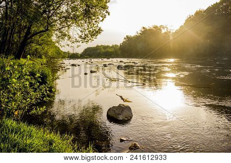 Opir River At Sunrise In The Carpathian National Park Skolevski Beskidy, Lviv Region Of Western Ukra