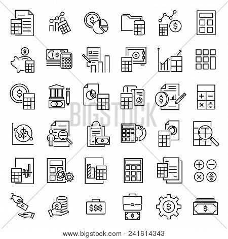 Set Of Accounting Thin Line Icons. High Quality Pictograms Of Finance. Modern Outline Style Icons Co