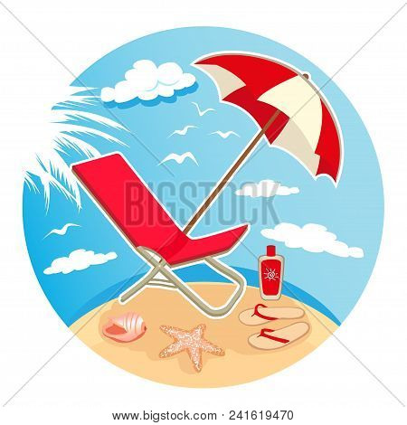 Summer Time Vector Banner Design With Colorful Beach Elements In White Background. Vector Illustrati