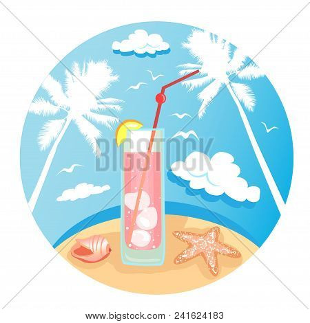 Summer Time Vector Banner Design With Colorful Beach Elements In White Background. Vector Illustrati