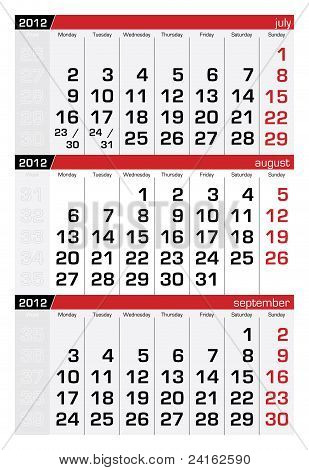 August 2012 Three-Month Calendar
