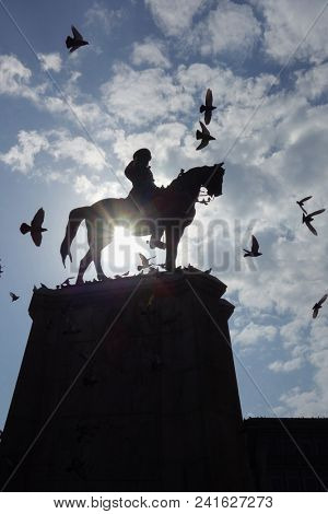 Silhouette of the Statue of Ataturk in Ulus Square. Ulus, Ankara. The monument was inaugurated on 24 November 1927 and It was restored in 2002.