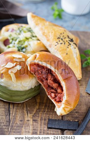 Savory Chinese Pastries With Red Bean And Meat Filling