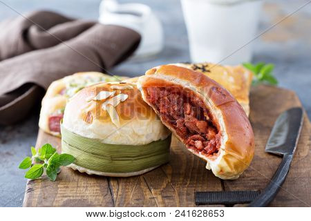 Savory Chinese Pastries With Red Bean And Meat Filling