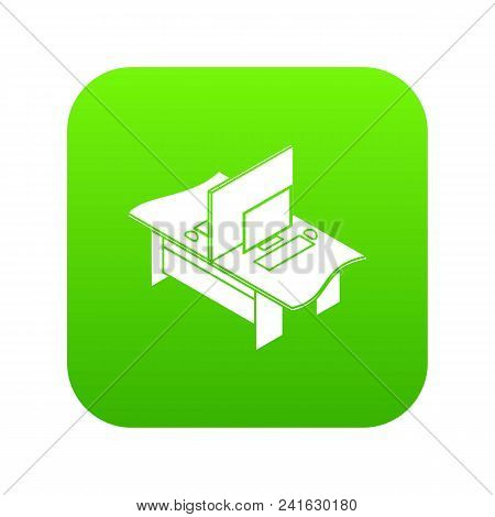Double Office Table Icon Green Vector Isolated On White Background
