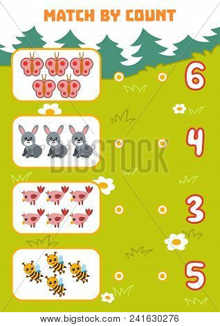 Counting Game For Preschool Children. Educational A Mathematical Game. Count Animals In The Picture 